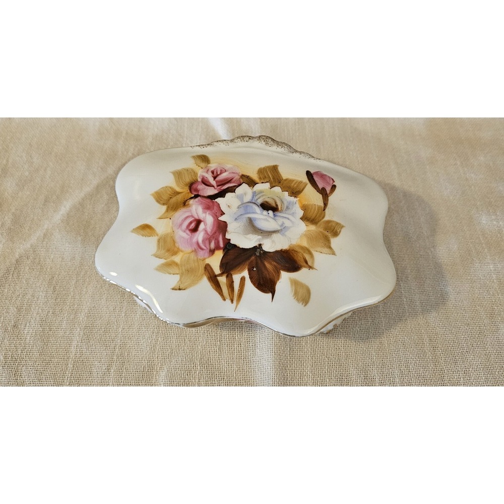 Vintage Ucagco Ceramic Hand Painted Floral Dish With Lid